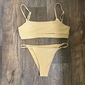 Toast Swim Latte Beige bikini set. Small. Signature string bottom & cut out top
